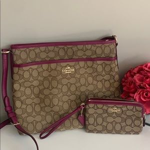 Coach Canvas and leather trim purse/wristlet set